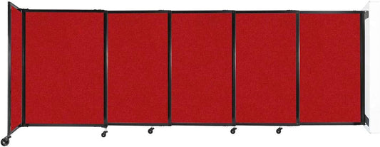 Wall-Mounted Sliding StraightWall Room Divider | Adjustable Widths | Locking Wheels | Room Separator | Up to 11'3" Wide x 4' Tall Red Fabric Panels