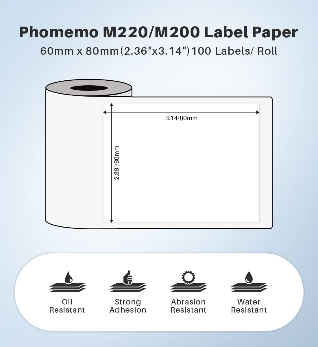 Phomemo 2.36" x 3.14" Multipurpose Labels, Thermal Sticker Label, Premium Adhesive,Compatible with M220 M250 M260 M221 M200 Printer for Logo Design, QR Code, Name Tag, Inventory, 3 Rolls