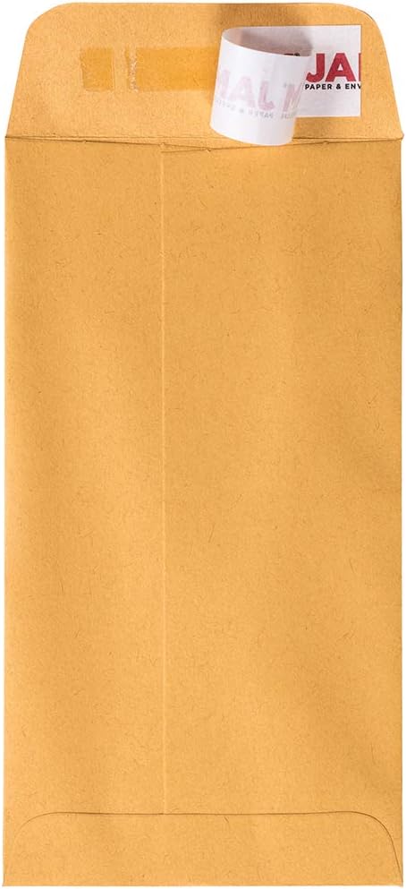 JAM PAPER #7 Coin Business Envelopes with Peel and Seal Closure - 3 1/2 x 6 1/2 - Brown Kraft Manila - 100/Pack