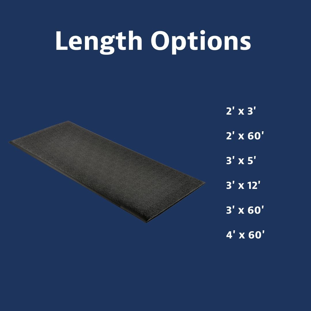 Notrax 411 Sof-Tred™ 3' x 60' x 3/8" Anti Fatigue Mat, Enhanced Slip Resistance with Beveled Edges and Pebbled Surface, Ideal for Industrial and Commercial Workplaces, Black, 411R0336BL