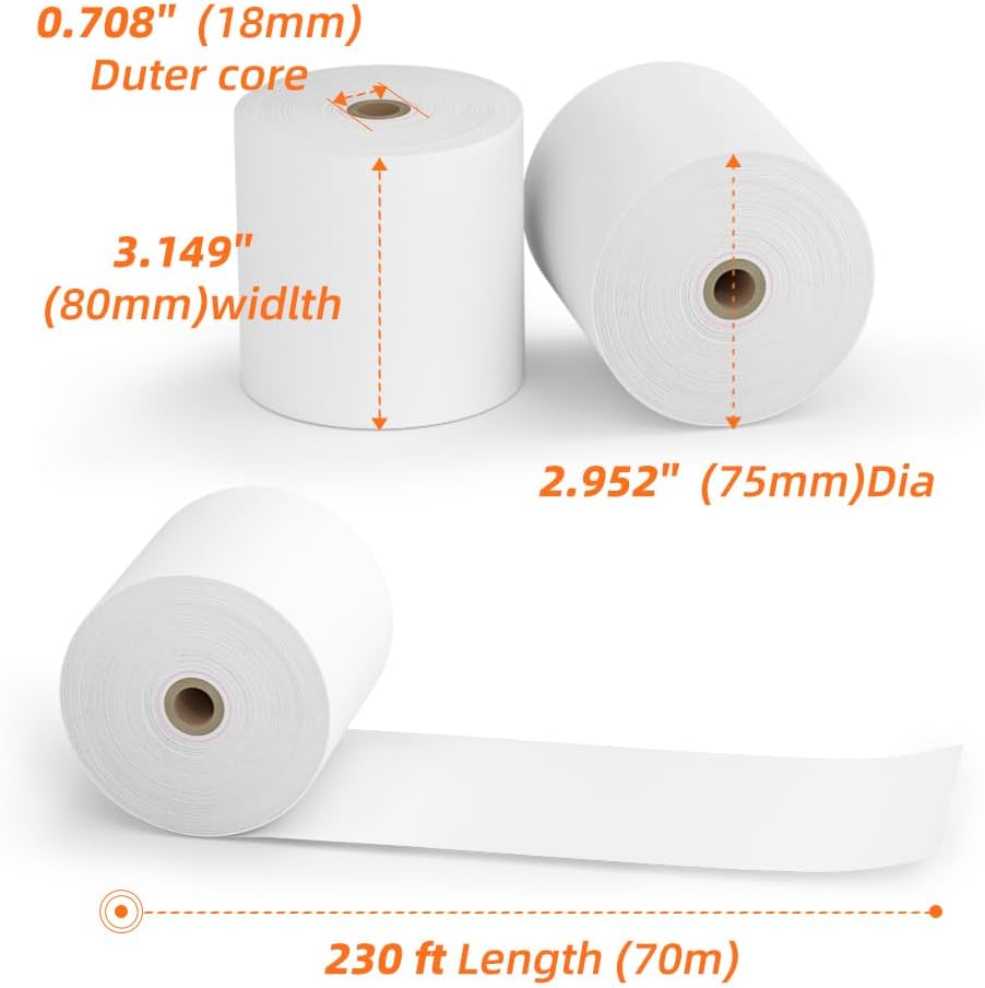 15 Rolls 3 1/8 x 230 Thermal Paper Receipt Rolls 55 GSM Premium Quality Thick paper For POS Cash Register BPA Free-Methdic