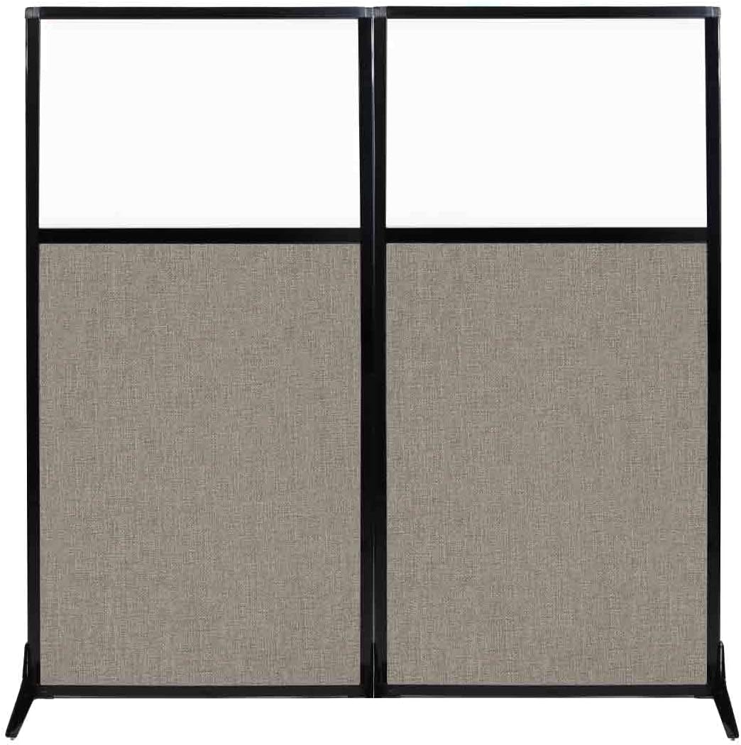 Versare Workstation Partition | Portable Wall Divider | Modern Office Cubicle | Free Standing Privacy Screen | Flexible Work Space | 66" x 70" W/Window, Warm Pebble Fabric Panels