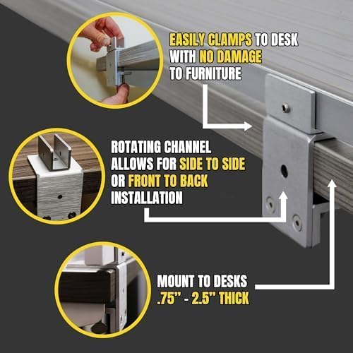 OBEX Polycarbonate Office Desk Mounted Privacy Screen Adjustable Table Top Panel Divider, Universal Aluminum Bracket-USA Made, 18" x 66", Translucent