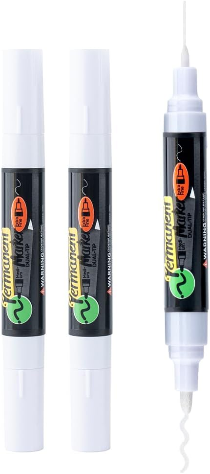 TRANSON 2 White Dual-tip Permanent Paint Markers Oil Based Waterproof