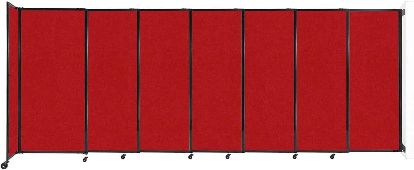 Wall-Mounted Sliding StraightWall Room Divider | Adjustable Widths | Locking Wheels | Room Separator | Up to 15'6" Wide x 6' Tall Red Fabric Panels