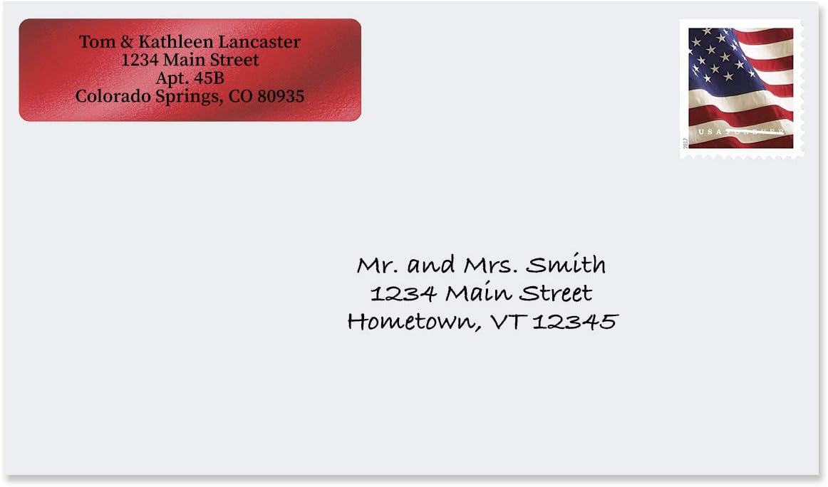 Colorful Images Red Metallic Foil Rolled Return Address Mailing Labels with Dispenser, Customize with Name & Shipping Address, 500 Self Adhesive, Easy Peel Sticker Label Roll, 3/4" x 2 1/2"