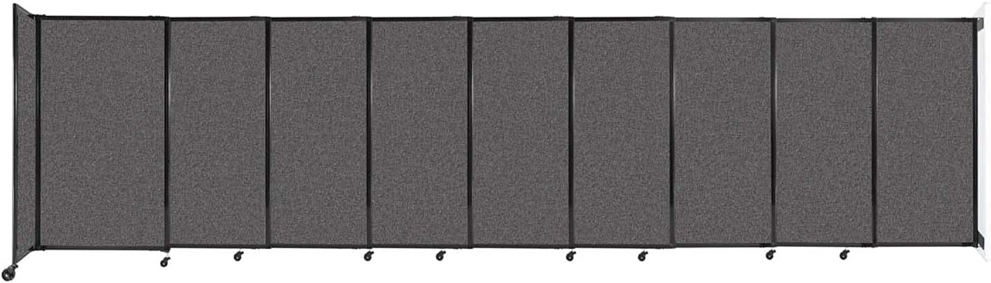 Wall-Mounted Sliding StraightWall Room Divider | Adjustable Widths | Locking Wheels | Room Separator | Up to 19'9" Wide x 5' Tall Charcoal Gray Fabric Panels