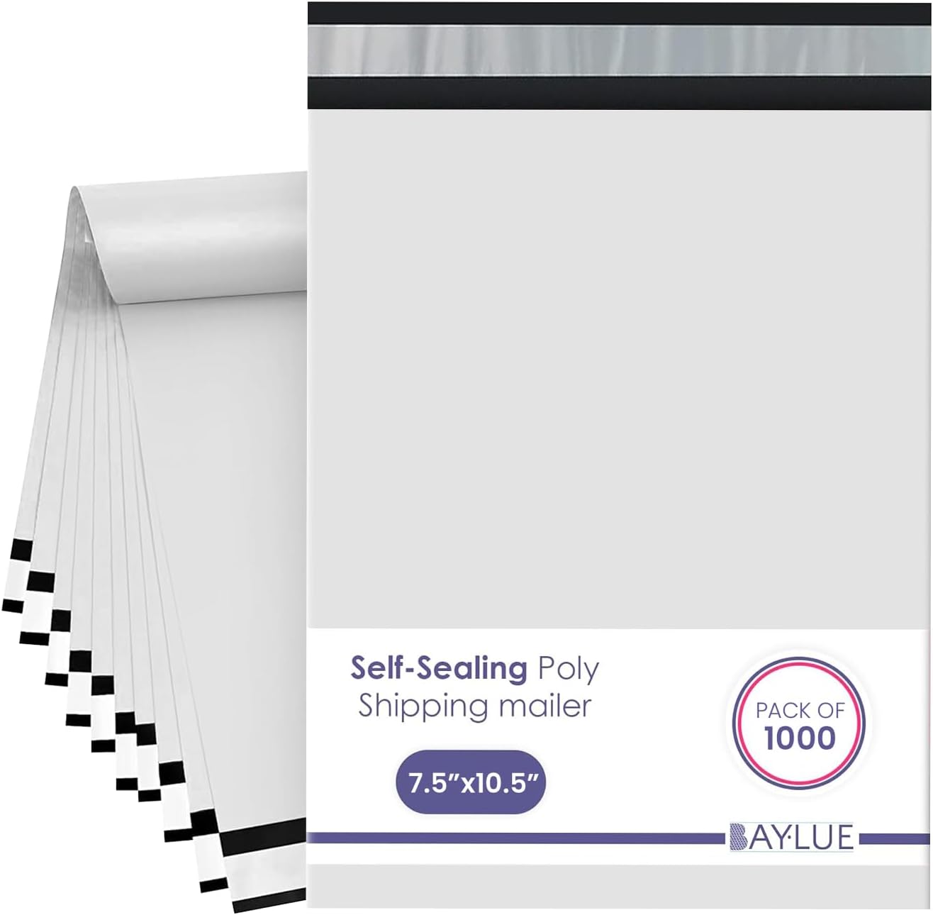 White Small Poly Mailers 7.5x10.5 Inch | Strong Adhesive Self-Seal Mailing Bags | Tamper, Tear, Water resistant Shipping Envelopes | Thick Strong Material Poly Bags Clothing Bags | 1000 Pcs Bulk