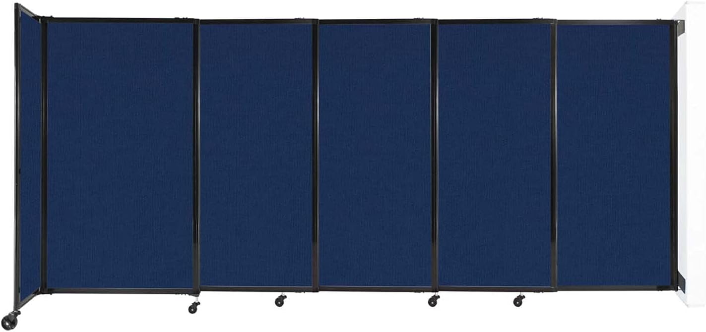 Wall-Mounted Sliding StraightWall Room Divider | Adjustable Widths | Locking Wheels | Room Separator | Up to 11'3" Wide x 5' Tall Navy Blue Fabric Panels