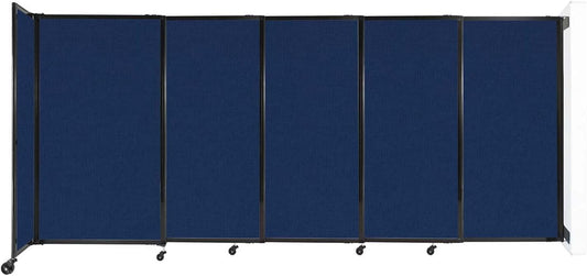 Wall-Mounted Sliding StraightWall Room Divider | Adjustable Widths | Locking Wheels | Room Separator | Up to 11'3" Wide x 5' Tall Navy Blue Fabric Panels