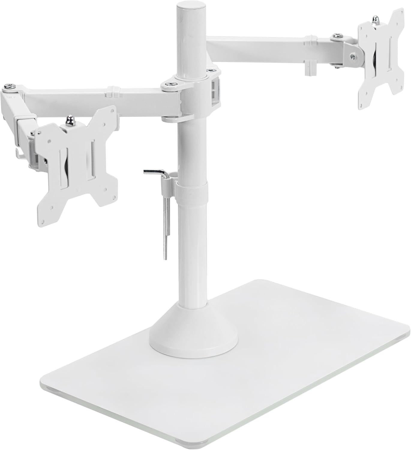 VIVO Freestanding Dual Monitor Stand with Sleek Glass Base and Adjustable Arms, Mounts 2 Screens up to 32 inch and 22 lbs Each, White, STAND-V002FGW