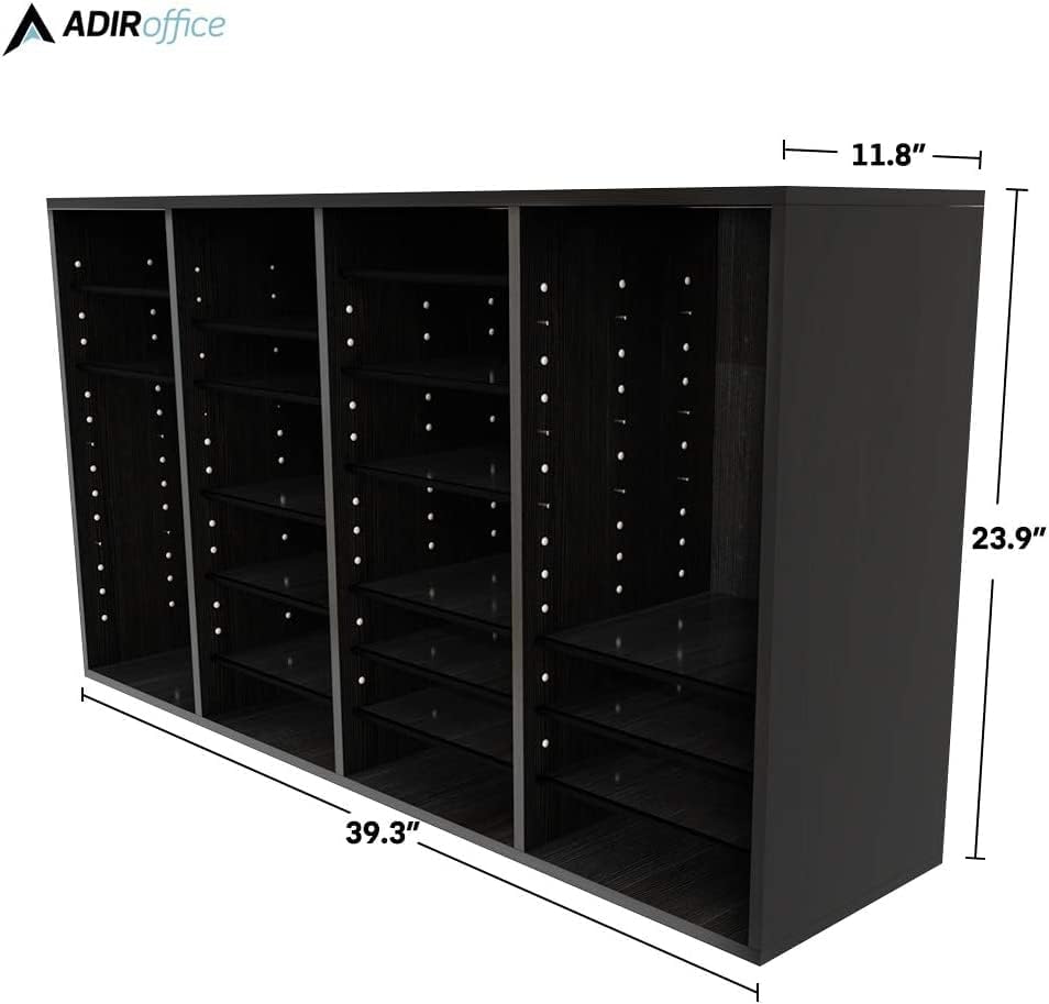 AdirOffice Wooden Adjustable Literature Organizer, 36 Compartment Office Mailbox, or Classroom Literature Organizer, Black