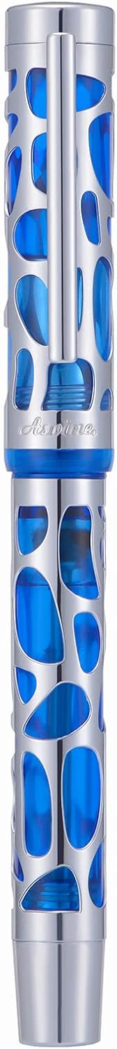 Asvine V169 Vacuum Filling Fountain Pen Medium Nib, Water Drop Skeleton Transparent Blue Acrylic Pen Case Set