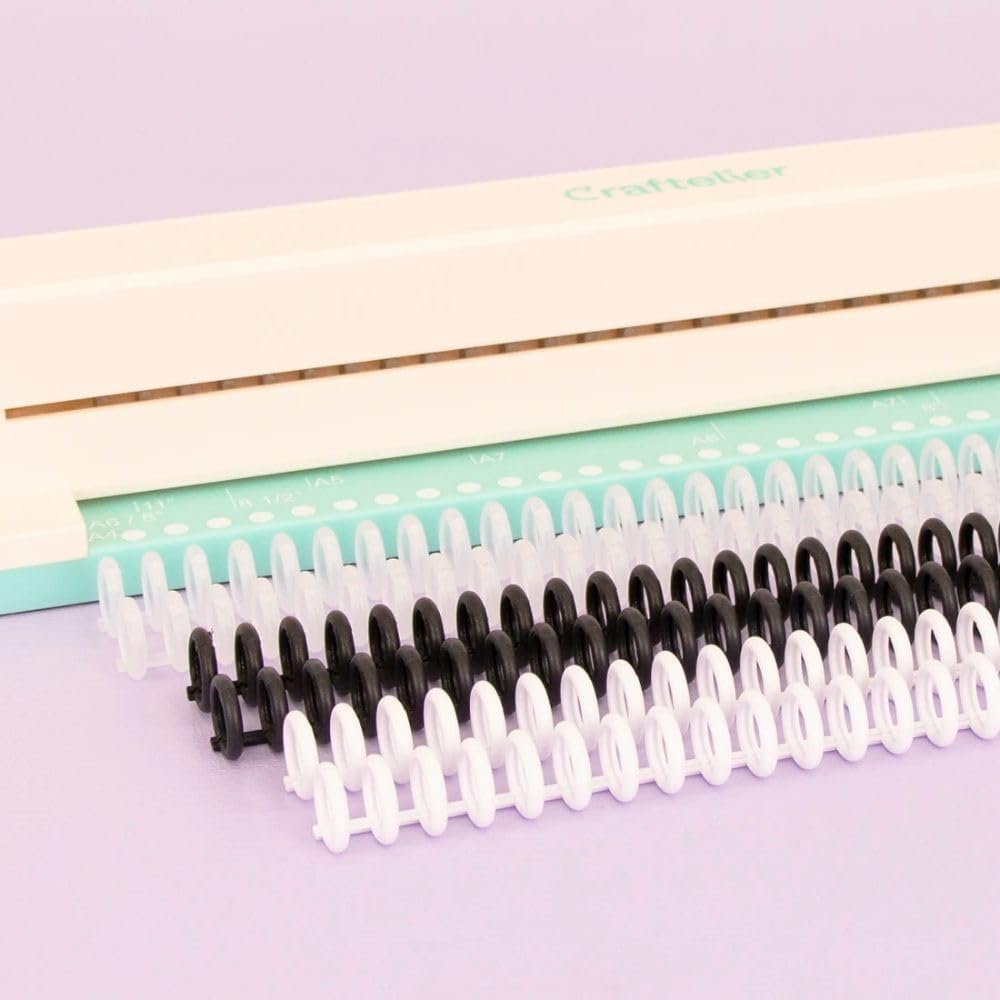 Craftelier - Click Binding Spines 3:1 Pitch - Black, White & Clear - Easy Zip Binding - Reusable, Trimmable Coils for Up to 85 Sheets -12 mm. (0.47") Diameter - 6-Pack for A4 to A7 and US Letter Sizes