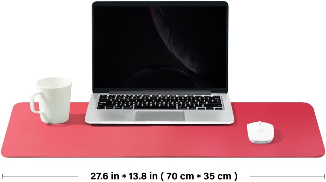 Leather Desk Mat - Non-Slip PU Desk Pad for Office and Home - Desk Organization and Accessories - Ideal for Large Mouse Pad and Desk Mats on Top of Desks (Rose Red,27.6"x 13.8")