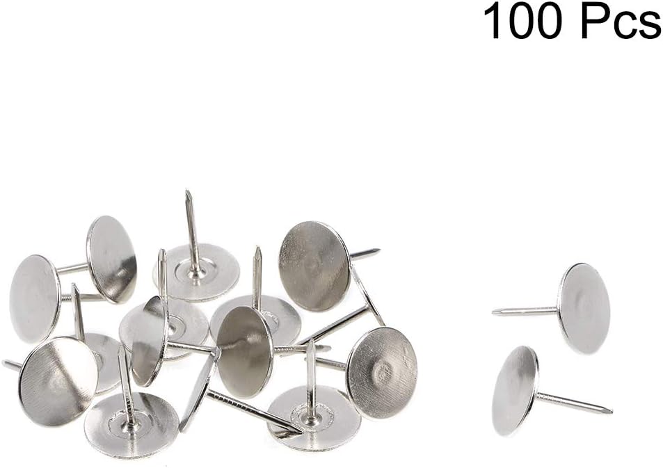 uxcell Upholstery Nails Tacks 19mmx23mm Flat Head Furniture Nails Silver Tone for Furniture Sofa Headboards, 100 Pcs
