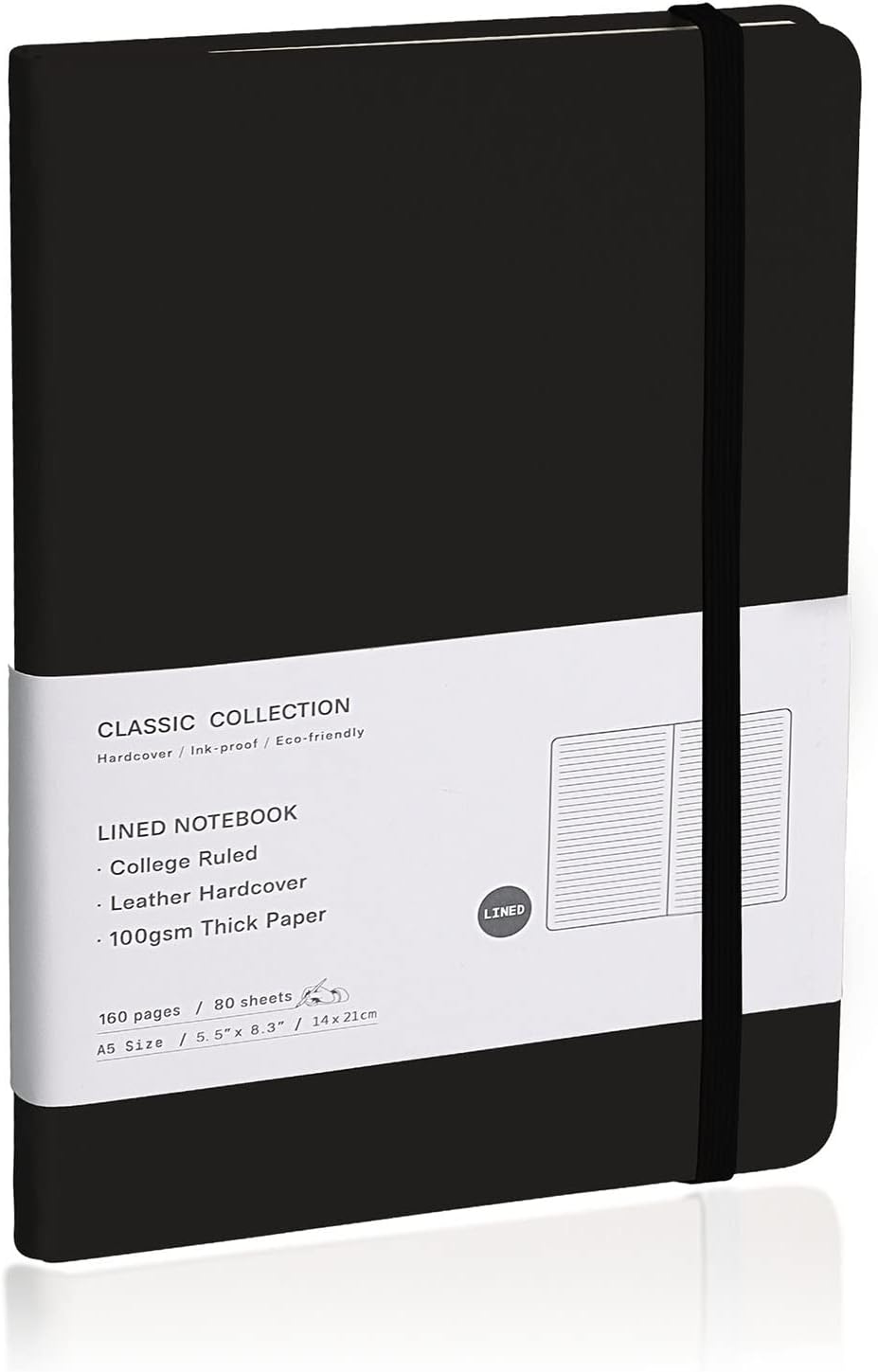 Lined Journal Notebook, (Black), 160 Pages, Medium 5.7 inches x 8 inches - 100 gsm Thick Paper, Hardcover