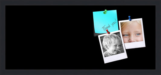 PinPix 28x12 Inch Cork Bulletin Board. This Decorative Framed Pin Board Comes with Solid Black Design and a Satin Black Frame. Ideal for Home Office Decor or Message Board (PinPix-622)