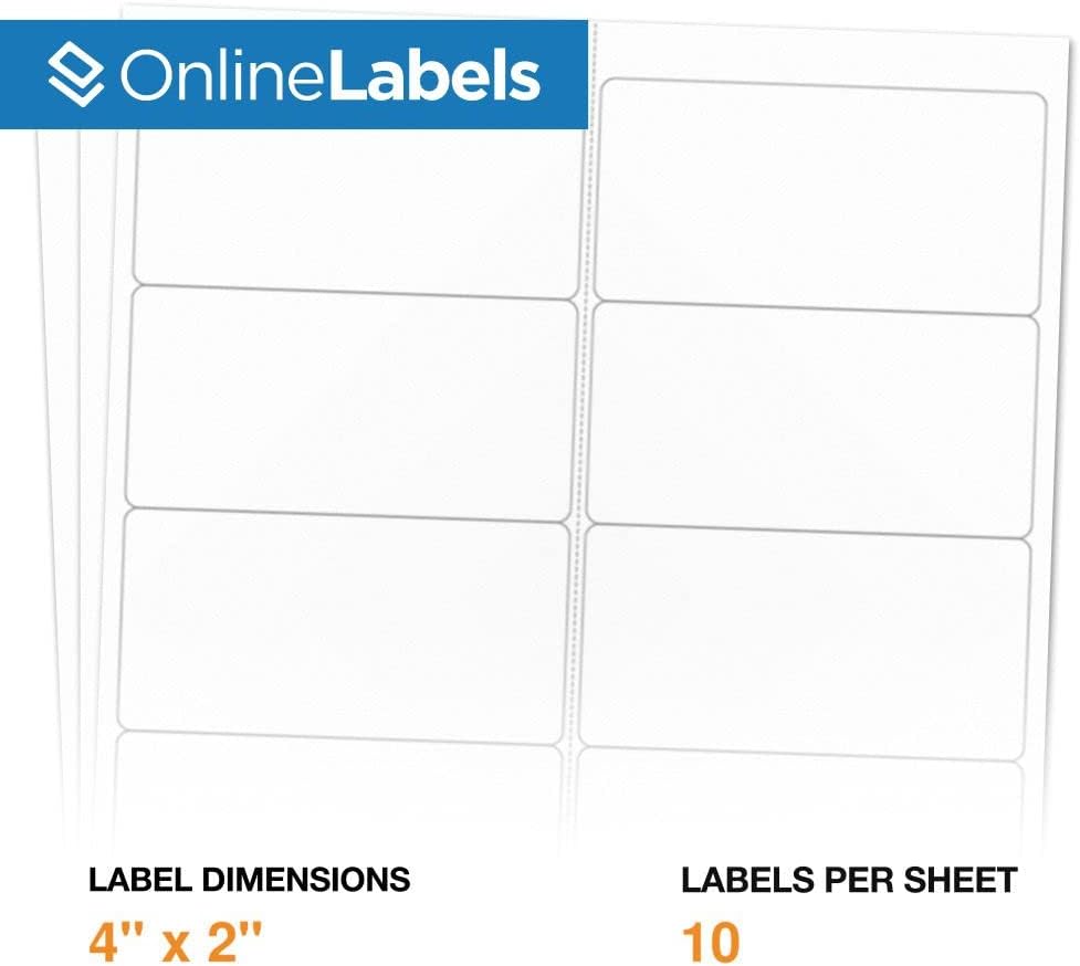 4 x 2 Rectangle Mailing Labels - Permanent, White Matte - Address, Shipping, Gift - Pack of 20,000-2,000 Sheets - Inkjet/Laser Printers - Online Labels