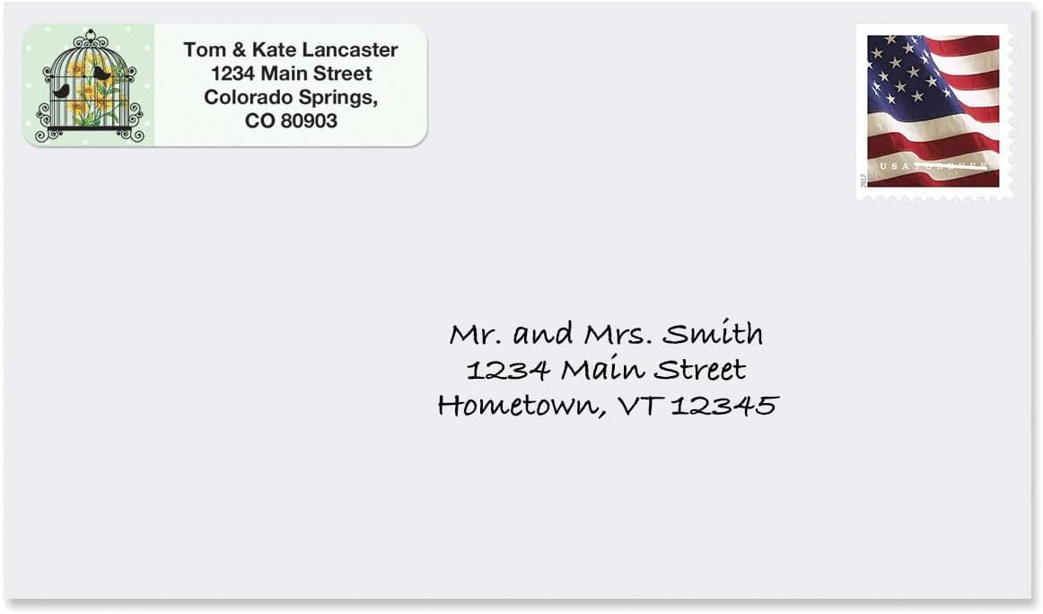 Birdcages Rolled Personalized Return Address Mailing Labels with Dispenser, Set of 500, 5 Designs, Small ¾ x 2½ Inch Size, Custom Self-Adhesive Sticker Roll, by Colorful Images