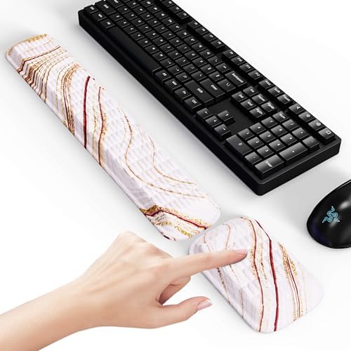 MEKASS Ergonomic Wrist Rest for Keyboard and Mouse, Soft Memory Foam Keyboard Wrist Rest Set with Non-Slip Silicone Base, Easy Typing, Pain Relief, Comfort for Office, Work, Gaming (Brown Marble)