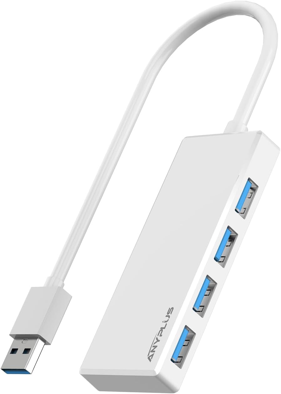 USB 3.0 Hub, Portable Slim USB Hub Adapter, 0.8 ft Multiple USB Splitter, USB Extender for PC, Laptop, iMac, Surface Pro, MacBook, Mac Pro, Flash Drive, XPS, Mouse, HDD【White】