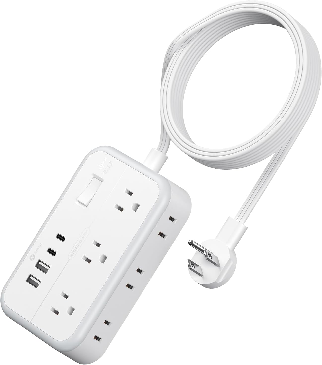 NTONPOWER Surge Protector Power Strip with 6 Outlets 4 USB Charging Station(2 USB C Port), 5 Ft Flat Plug Extension Cord, Outlet Extender for Indoor, Home, Office Supplies, Dorm Room Essentials