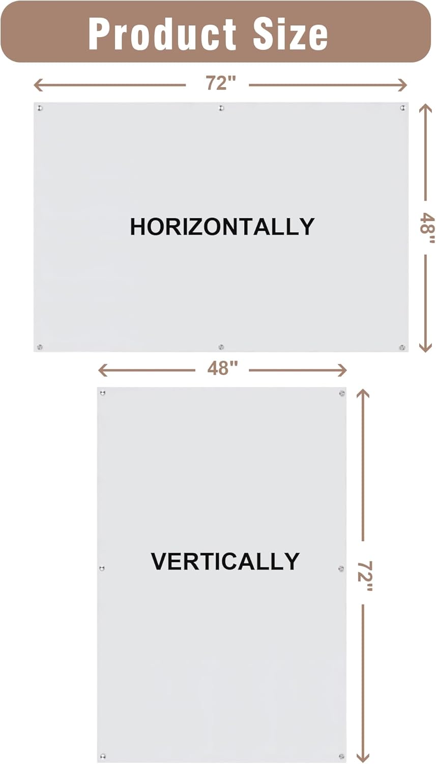 Magnetic Glass Whiteboard，72"x48" Wall Mounted Frameless Dry Erase Board for Office, Home & School Ultra White