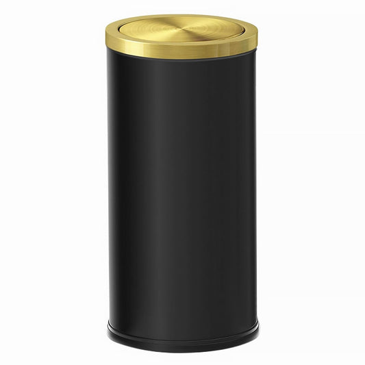 Brushed Gold Kitchen Trash Can with Swing Lid 7.8Gallon,Stainess Steel Commercial Garbage Can Wastebaskets for Shopping mall,Hotel Lobby,Airport, Alevator Using (Black with gold lid, 7.8 gallon)