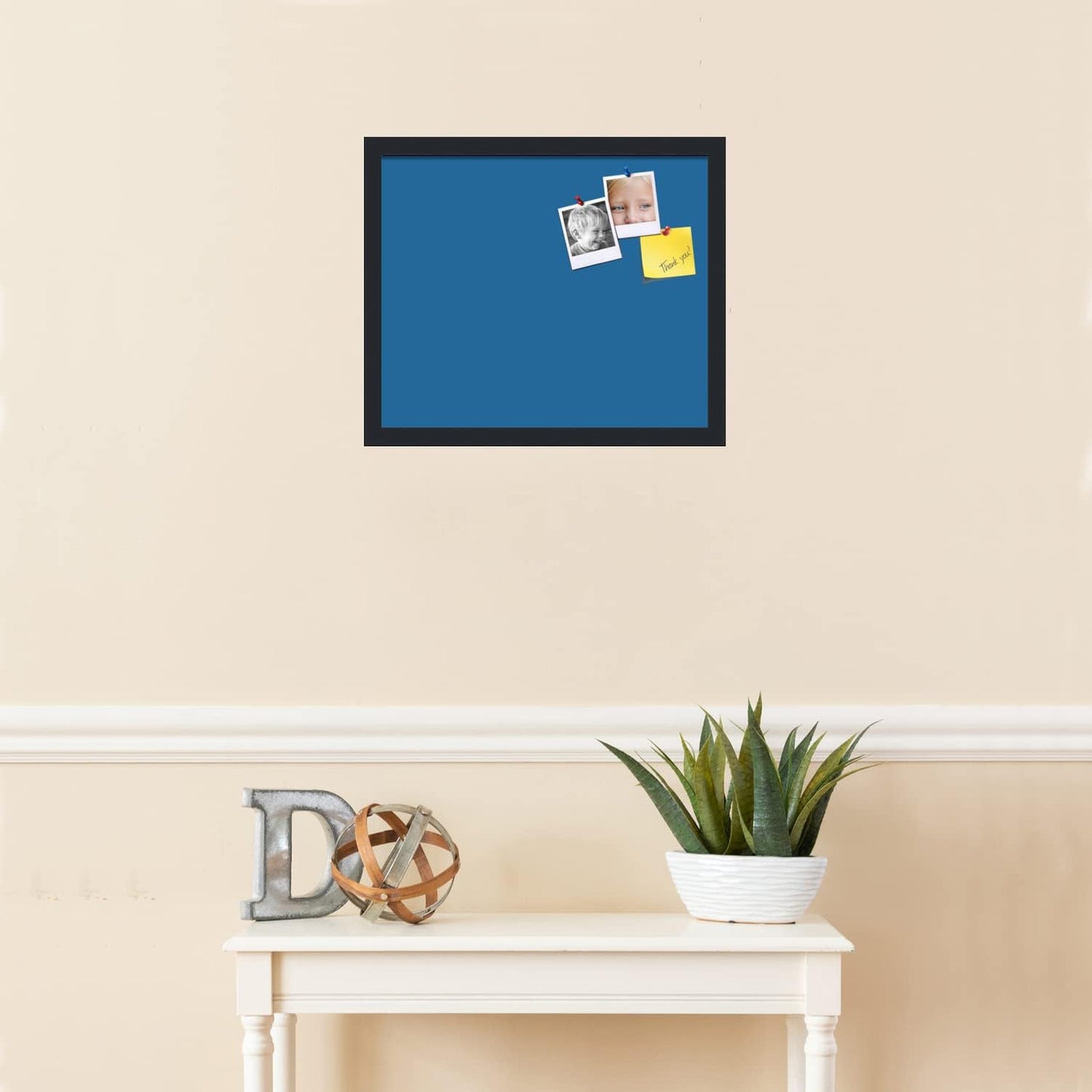 PinPix 18x15 Inch Cork Bulletin Board. This Decorative Framed Pin Board Comes with Navy Pastel Design and a Satin Black Frame. Ideal for Home Office Decor or Message Board (PinPix-1811)