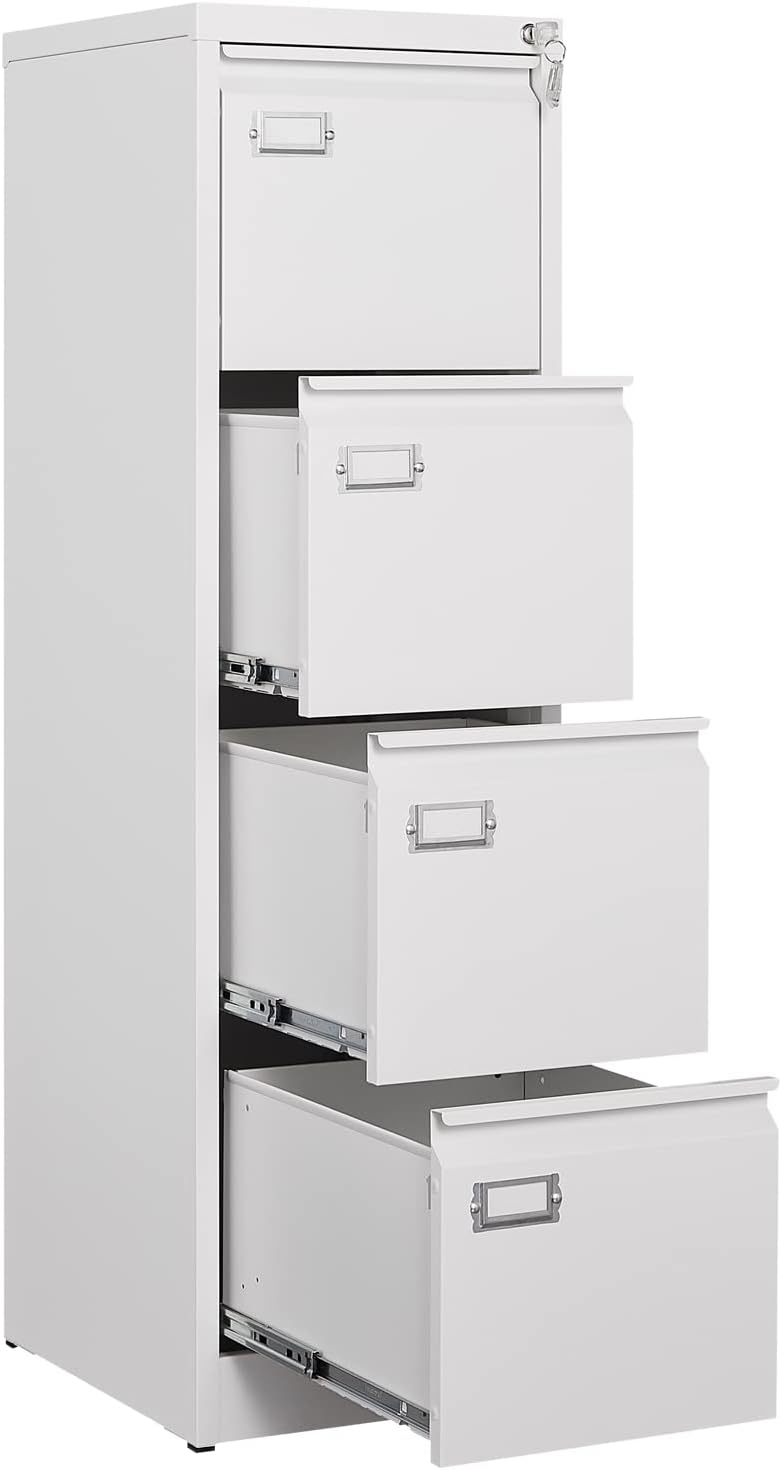 4 Drawer File Cabinet, Filing Cabinets for Home Office, Metal Vertical File Storage Cabinet with Lock, Locking File Cabinet for A4 Legal/Letter, 15" W x 17.7" D x 50.1" H, Assembly Required