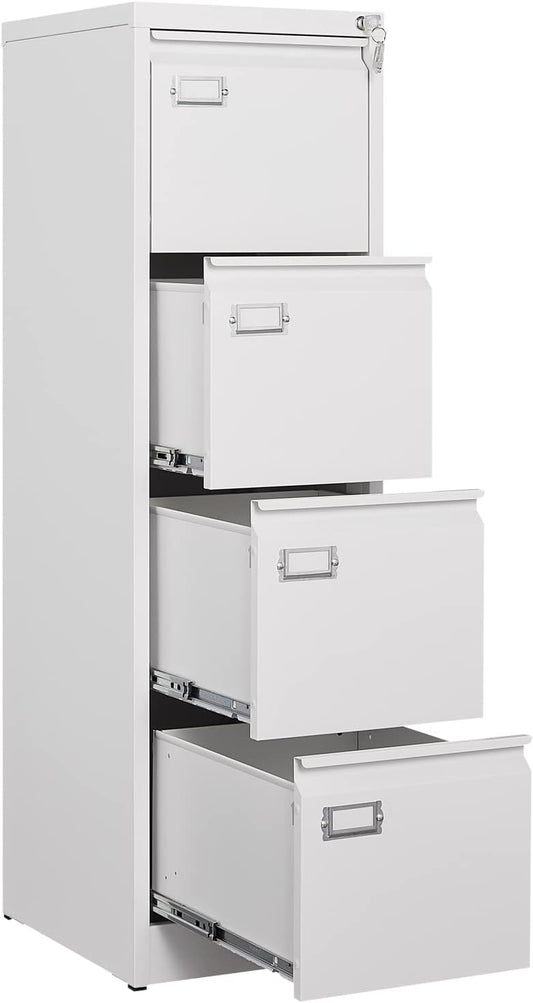 4 Drawer File Cabinet, Filing Cabinets for Home Office, Metal Vertical File Storage Cabinet with Lock, Locking File Cabinet for A4 Legal/Letter, 15" W x 17.7" D x 50.1" H, Assembly Required