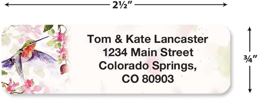 Colorful Images Fluttering Hummingbirds Rolled Personalized Return Address Mailing Labels with Dispenser, Customize with Name & Shipping Address, 500 ¾” x 2½ Self Adhesive, Easy Peel Label Roll