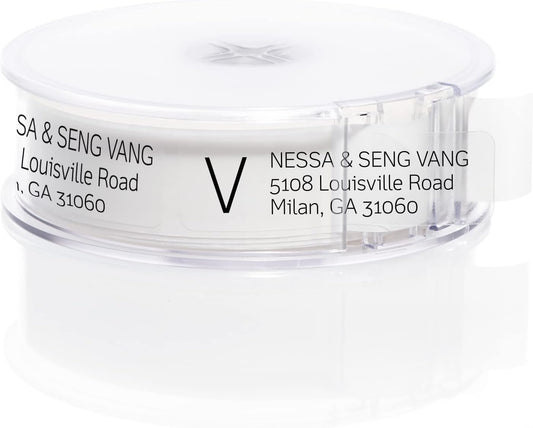 Clear Monogram Rolled Address Labels / 250 Personalized Return Address Labels/Designer Address Stickers in Elegant Plastic Dispenser