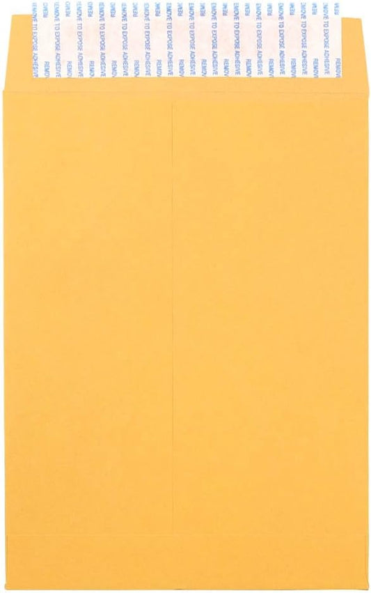 JAM PAPER 6 1/2 x 9 1/2 Open End Envelopes with Peel and Seal Closure - Brown Kraft Manila - Bulk 500/Box
