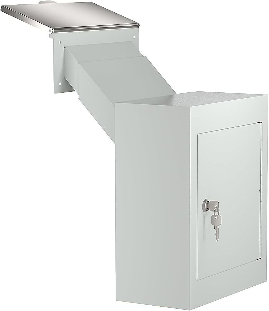 Pochar Through The Wall Drop Box with Lock - Wall Mailbox with Rainproof Cover & 10inch Adjustable Chute - Heavy Duty Locking Key Drop Box Deposit Safe for Mail, Rent, Cash, Payment (Off-White)