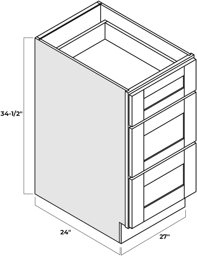 Shaker Style Grey RTA Base Cabinet with Drawers by Solid Wood for Kitchen, Bathroom, Bedroom or Office Featuring, and Storage Separation(27" W x 24" Depth x 34-1/2" H)