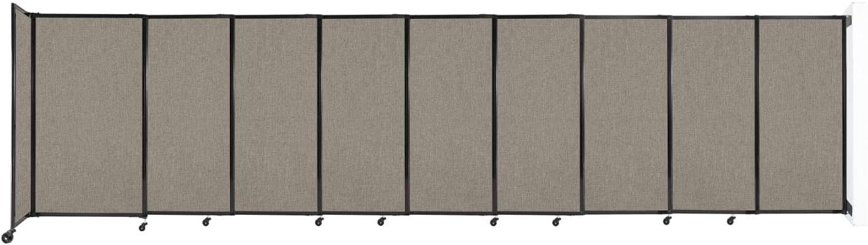 Wall-Mounted Sliding StraightWall Room Divider | Adjustable Widths | Locking Wheels | Room Separator | Up to 19'9" Wide x 5' Tall Warm Pebble Fabric Panels