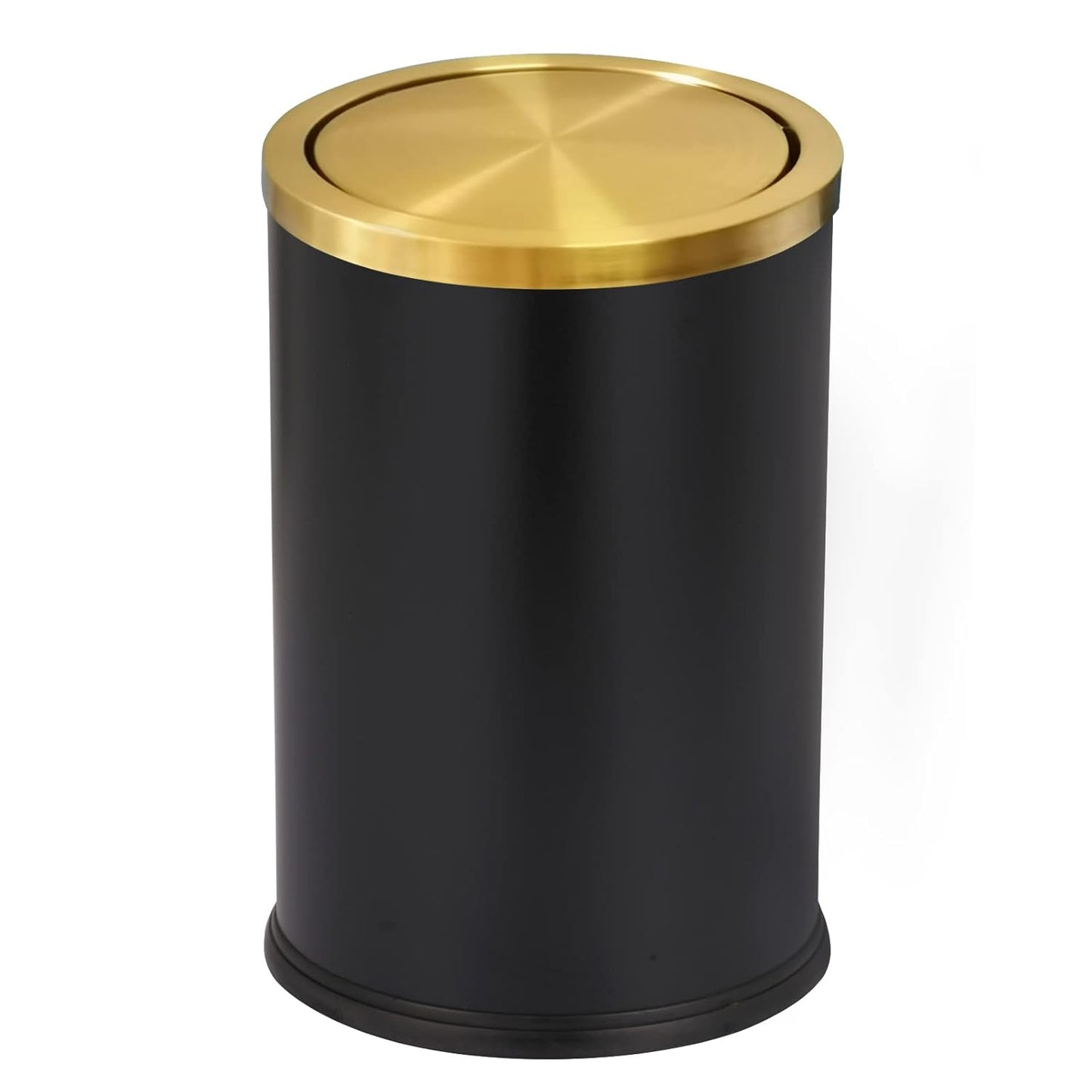 Stainless Steel Gold Trash can with Flipping Lid 2.4gallon Fingerprint-Proof Garbage cans Wastebasket Bin for Kitchen bothroom Living Room (Black with Gold lid, 2.6 Gallon)