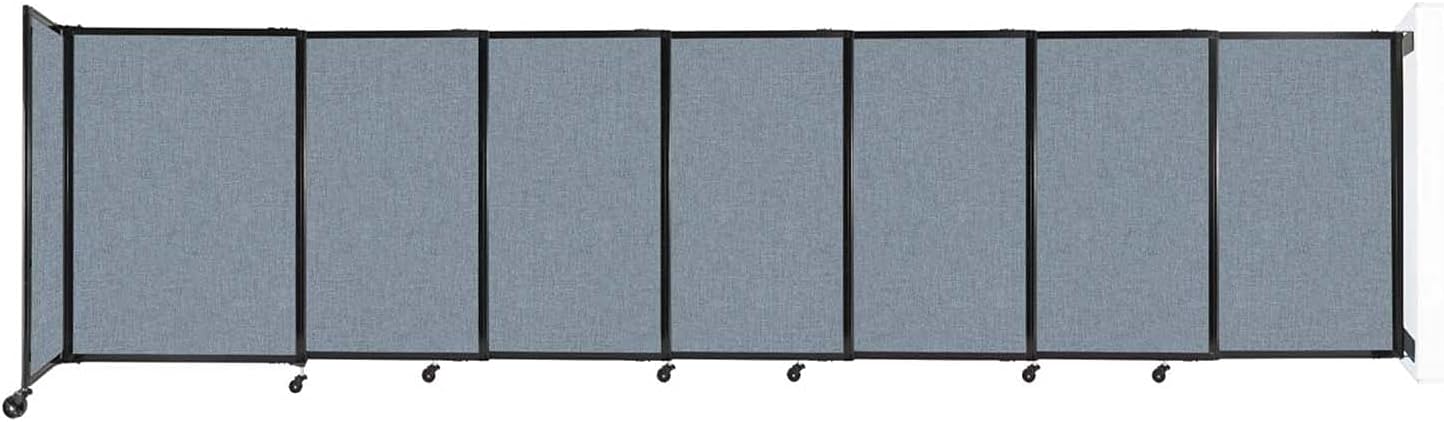 Wall-Mounted Sliding StraightWall Room Divider | Adjustable Widths | Locking Wheels | Room Separator | Up to 15'6" Wide x 4' Tall Powder Blue Fabric Panels