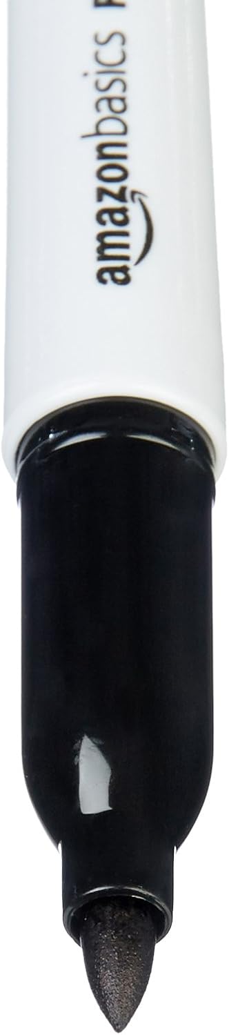 Amazon Basics Fine Tip Point Permanent Markers for Office, School, and Home Use, Black, 24 Pack