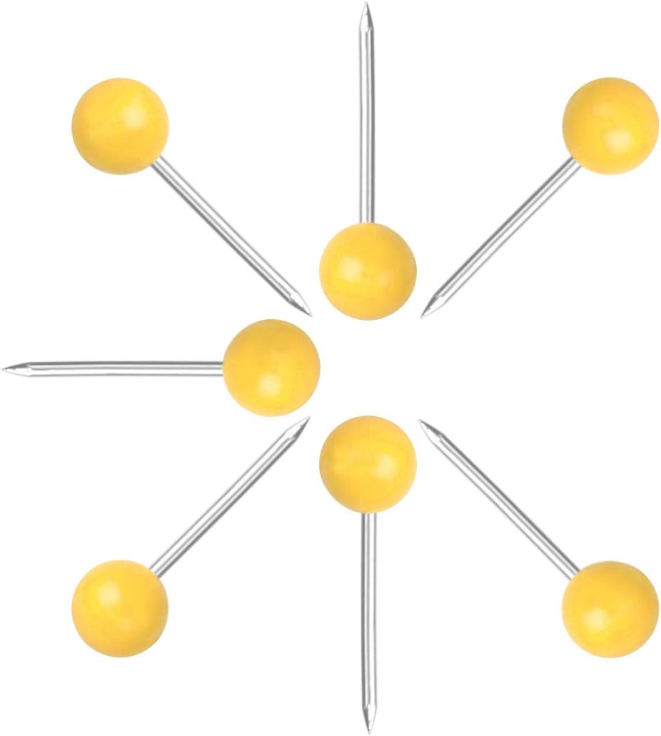 Map Tacks 1/8-Inch Assorted Color Beads Head Map Marking Push Pins,500-count (Yellow)