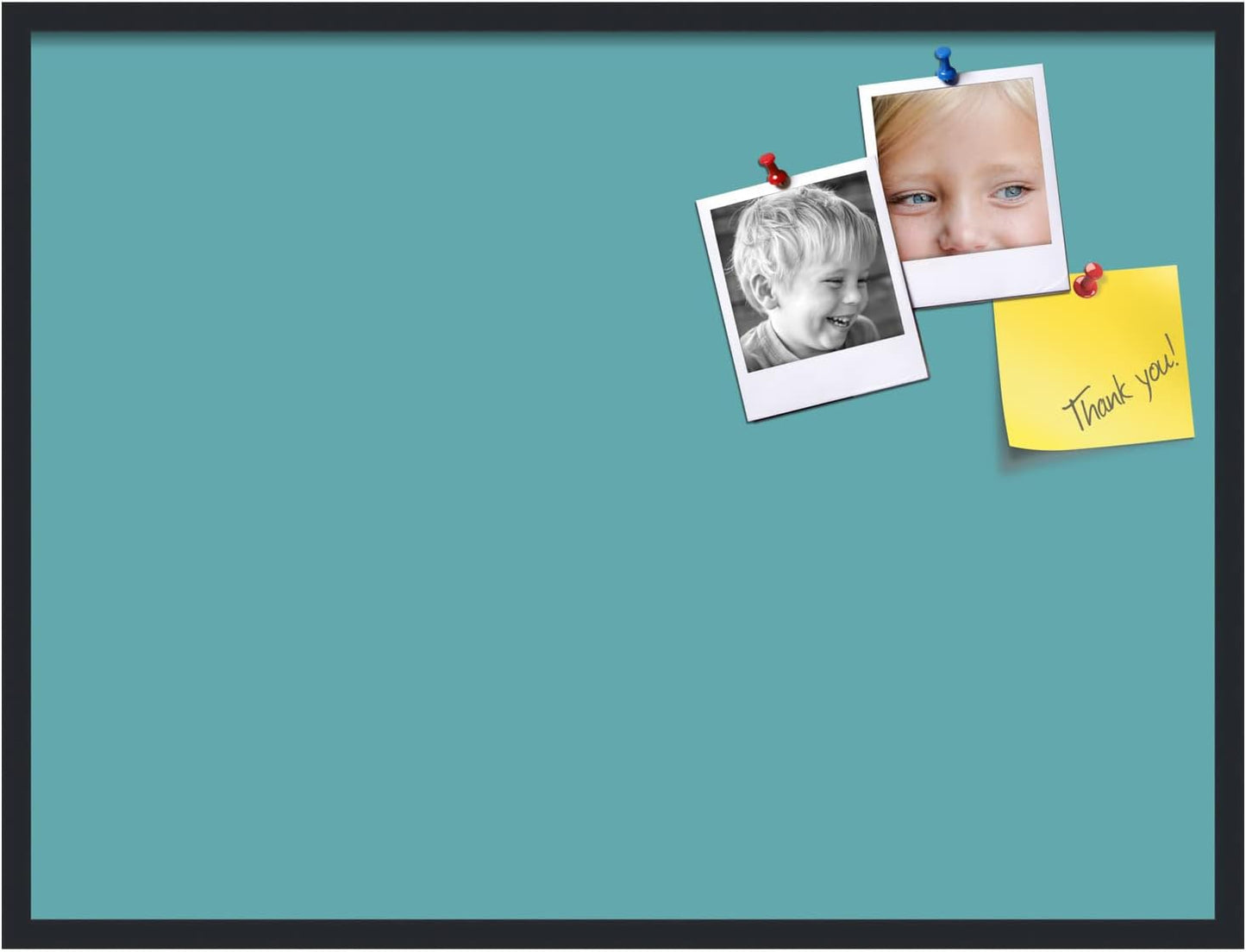 PinPix 40x30 Inch Cork Bulletin Board. This Decorative Framed Pin Board Comes with Aqua Pastel Design and a Satin Black Frame. Ideal for Home Office Decor or Message Board (PinPix-1806)