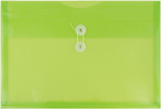JAM PAPER Plastic Envelopes with Button & String Tie Closure - Letter Booklet - 9 3/4 x 13 - Lime Green - 12/Pack