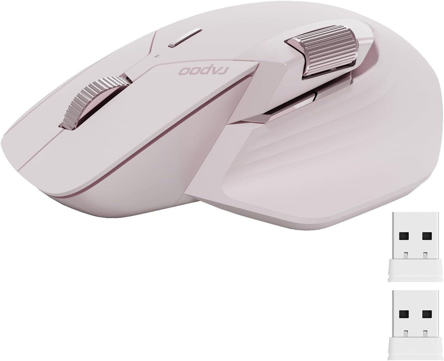 Rapoo MT760Mini Bluetooth Wireless Mouse - Bluetooth 5.0 and 2.4GHz Multi-Mode Connection, Support 4 Devices, M+ Cross Computer Technology, 11 Programmable Buttons,Pink