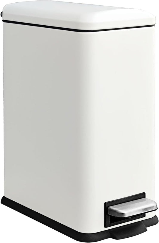 Trash Can with Lid, 10 L Bathroom Waste Bin, Small Pedal Bin, Stainless Steel Garbage Can for Bathroom, Bedroom and Office, White