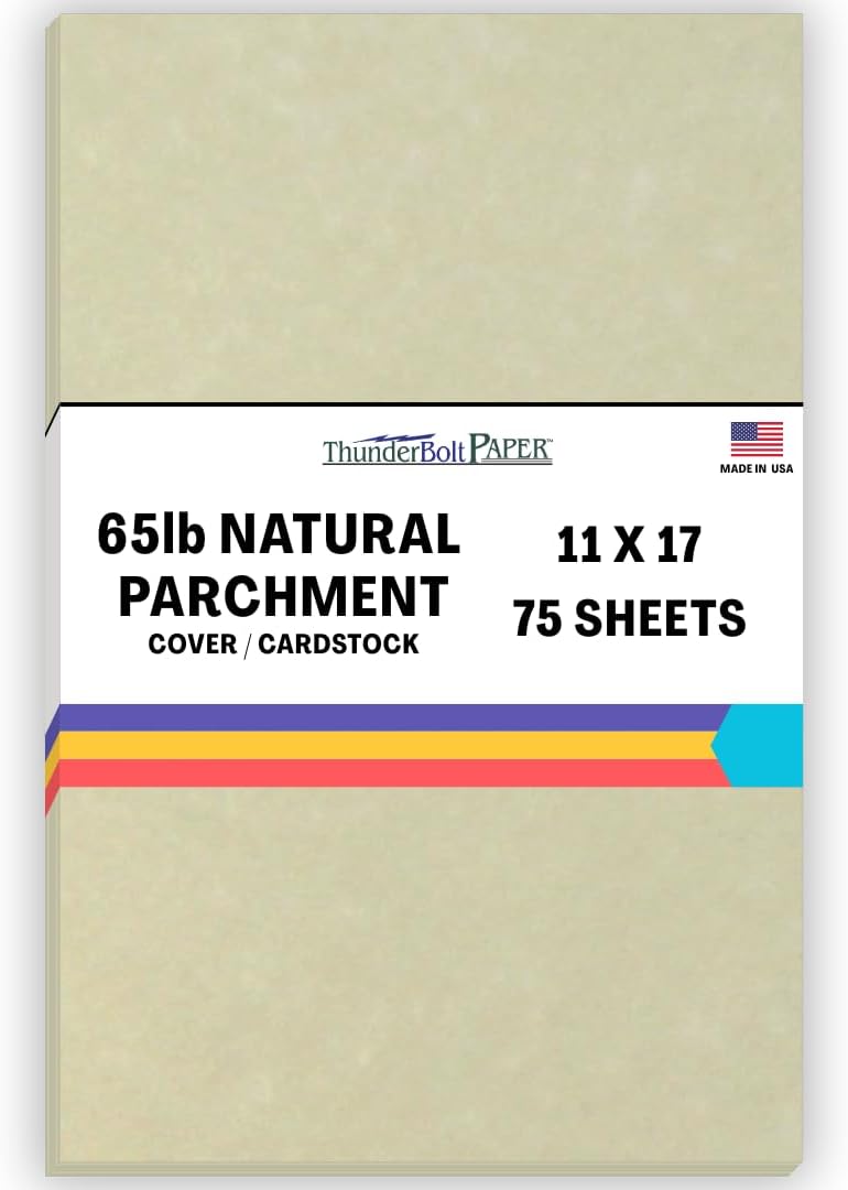 75 Natural Parchment 65lb Cover Paper Sheets 11 X 17 Inches Cardstock Weight Colored Sheets (11"X17") Tabloid|Ledger Size - Printable Old Parchment Semblance Through The Processing of The Pulp