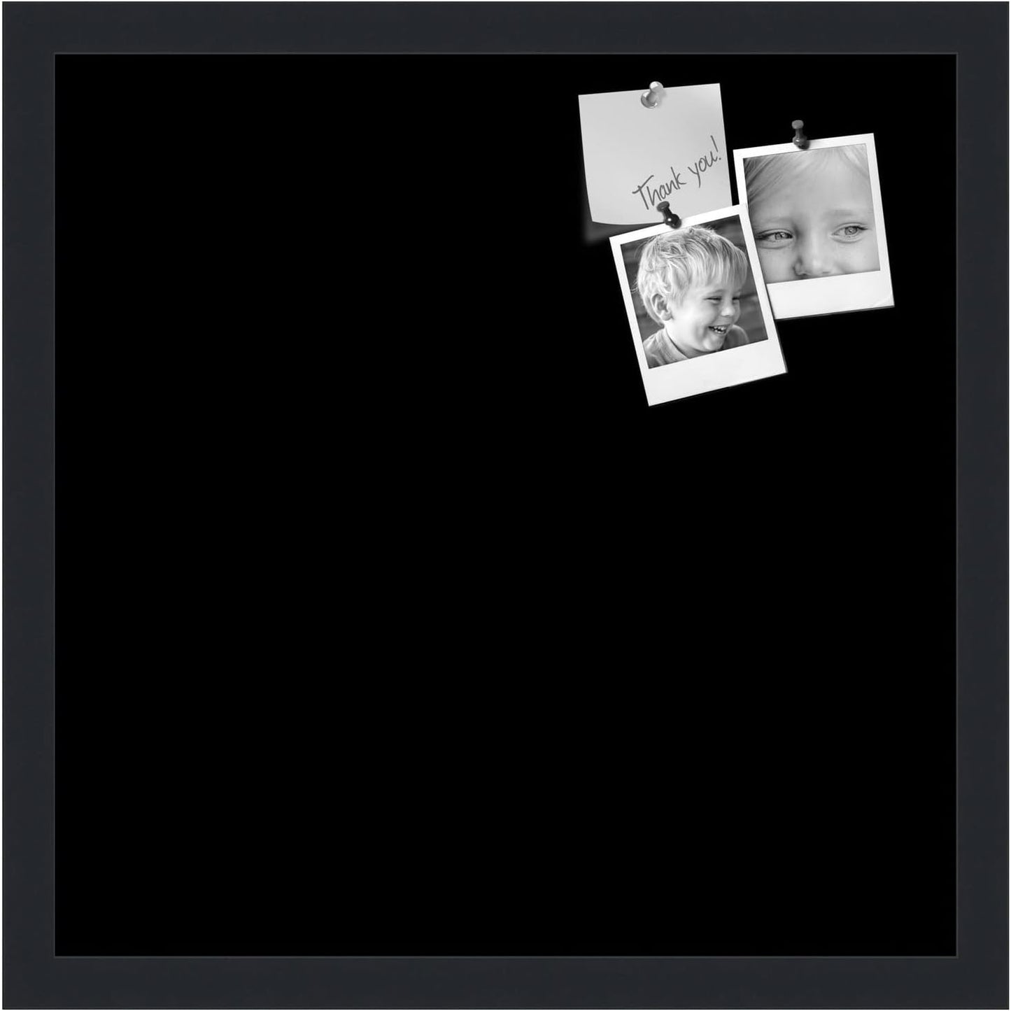 PinPix 17x17 Inch Cork Bulletin Board. This Decorative Framed Pin Board Comes with Solid Black Design and a Satin Black Frame. Ideal for Home Office Decor or Message Board (PinPix-622)