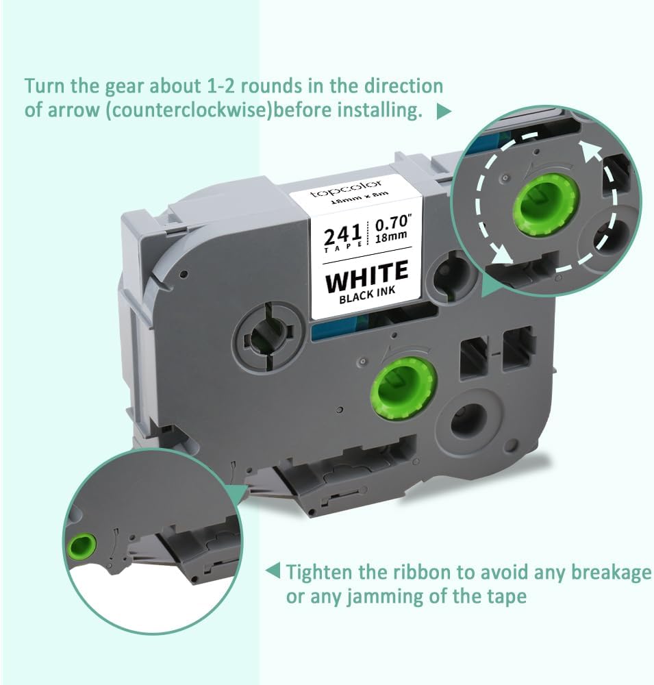 10-Pack Tz 18mm 0.7" Laminated White Tape Compatible for Brother Tze-241 Tze241 Tz-241 Tz241 P Touch Tze 18mm 3/4" Label Tape for PTD410 PTD400 PTD610BT PTD600 PTD460 Label Maker
