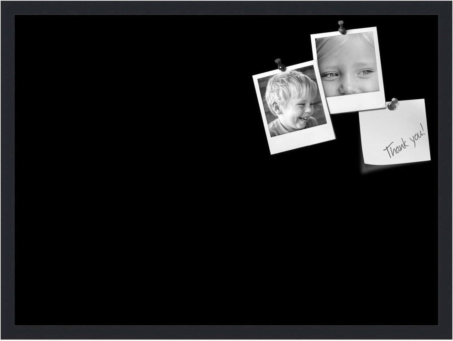 PinPix 30x22 Inch Cork Bulletin Board. This Decorative Framed Pin Board Comes with Solid Black Design and a Satin Black Frame. Ideal for Home Office Decor or Message Board (PinPix-622)